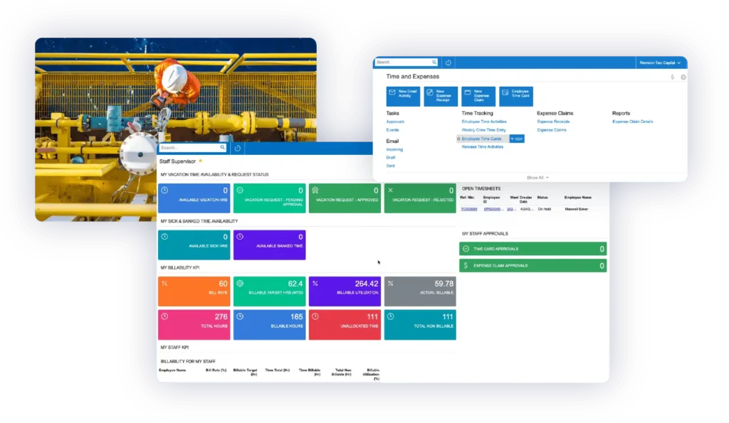 Dashboard showcasing industry-specific features, including real-time analytics, customizable workflows, and business insights for professional services.