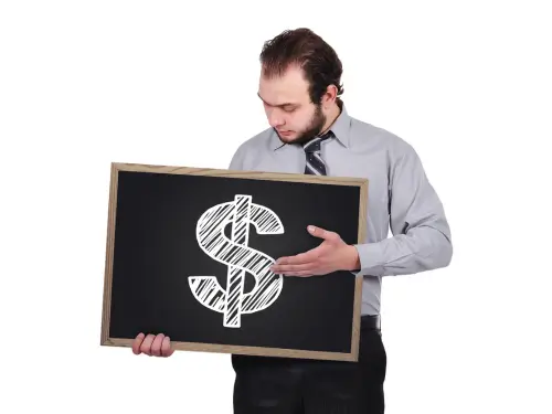 Business professional holding a chalkboard with a dollar sign, representing SAP Business One pricing models.