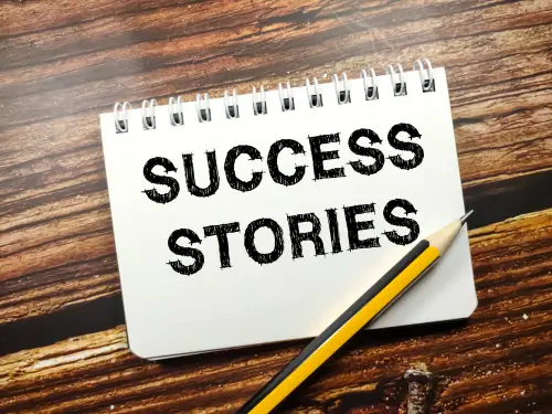 Notebook labeled 'Success Stories' representing real-life achievements of SAP Business One users.