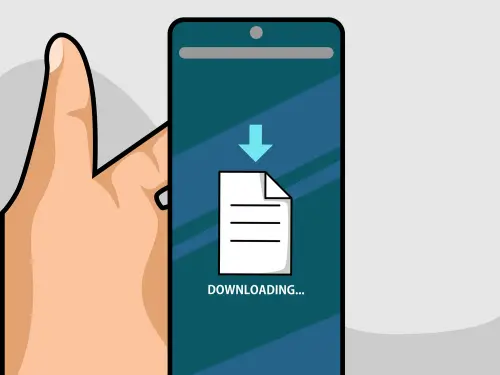 Illustration of a smartphone downloading a free customizable ERP checklist to simplify ERP selection.