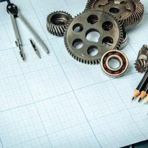 Tools and gears representing production planning in the manufacturing industry.