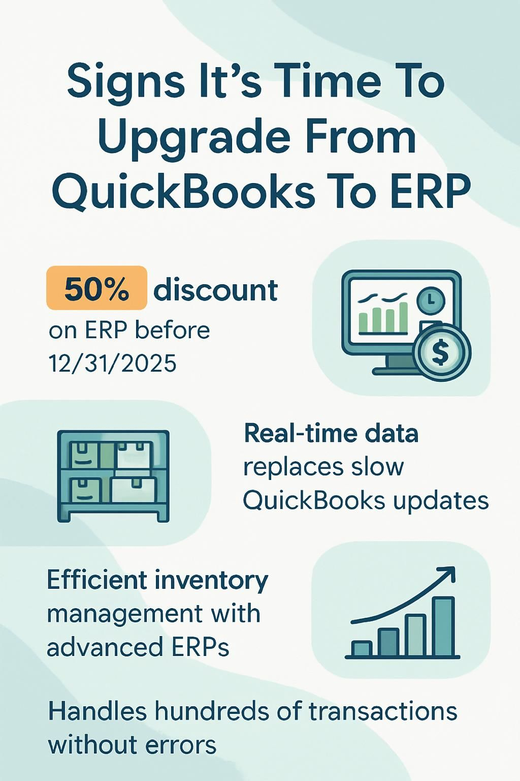Infographic showing key signs to upgrade from QuickBooks to ERP